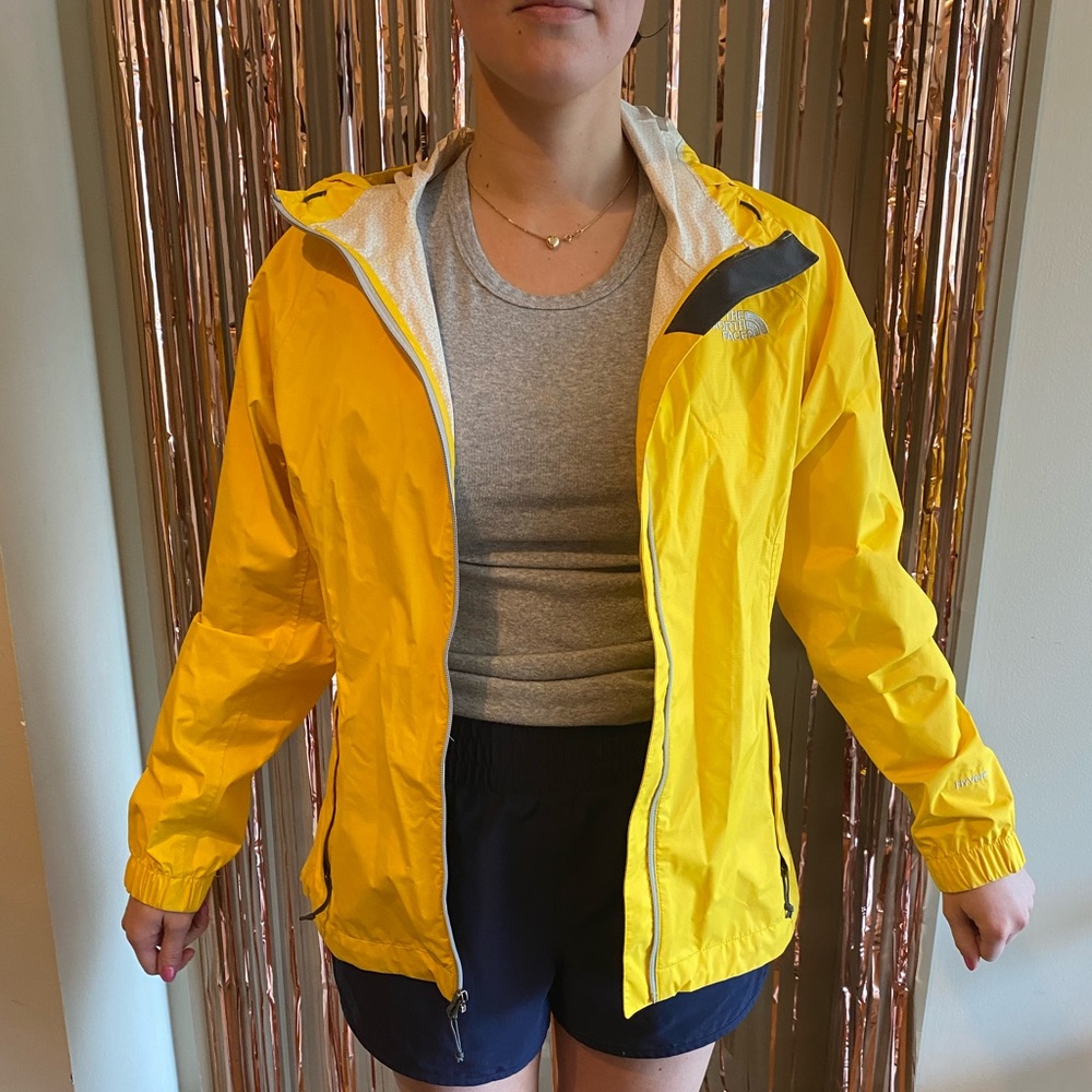 Yellow, North Face rain jacket